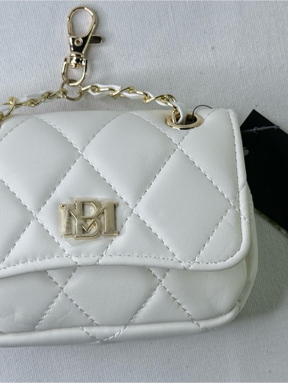 Badgley Mischka Quilted White Mini Crossbody Bag with Gold Chain Brand New